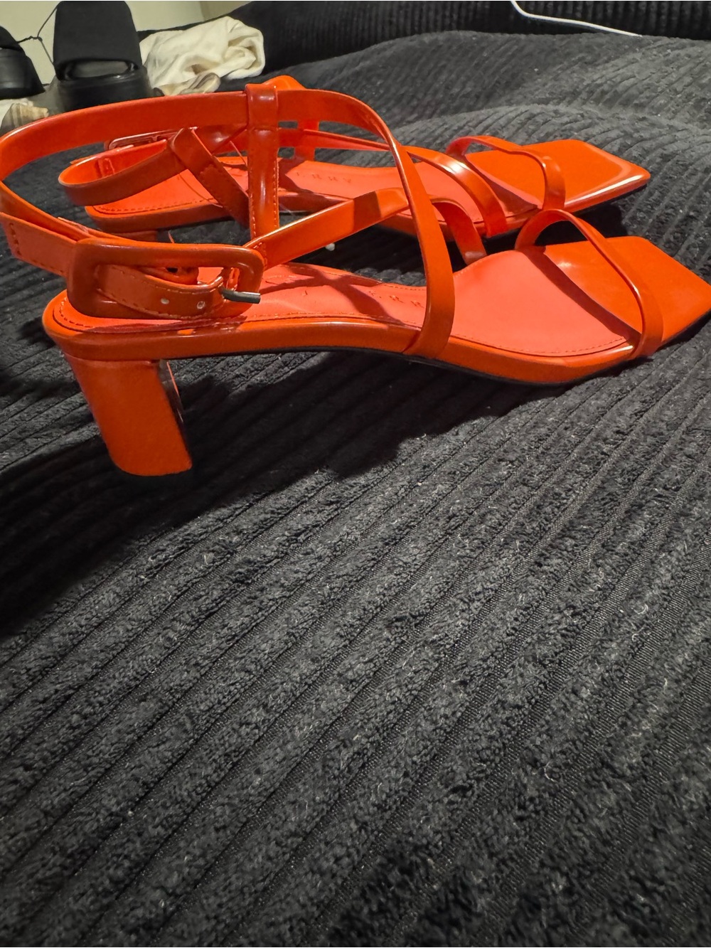 Katy Perry Collections Orange Strappy Square-Toe Sandals size 7.5 - Picture 2 of 5